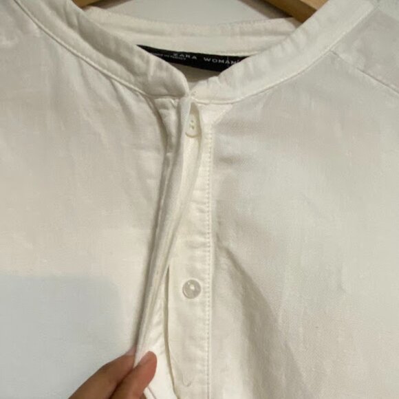 Zara Woman White Band Collar Women's Oversized Tunic Blouse Size M - Picture 5 of 7